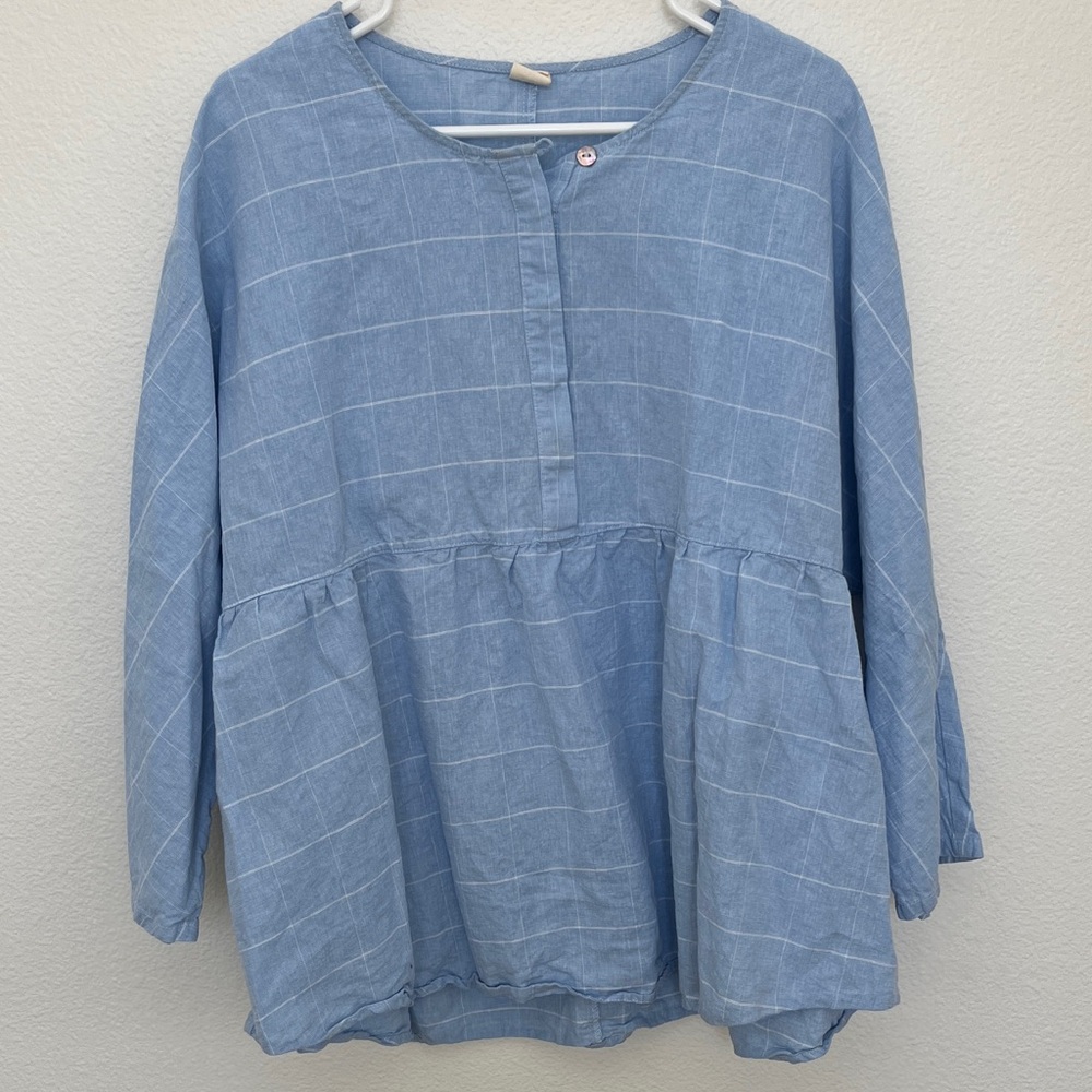 Lintico Casual Blue Plaid Women's Blouse
